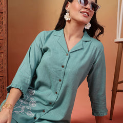 Indibelle Cotton Slub Solid Embrodiary Co-ord Set