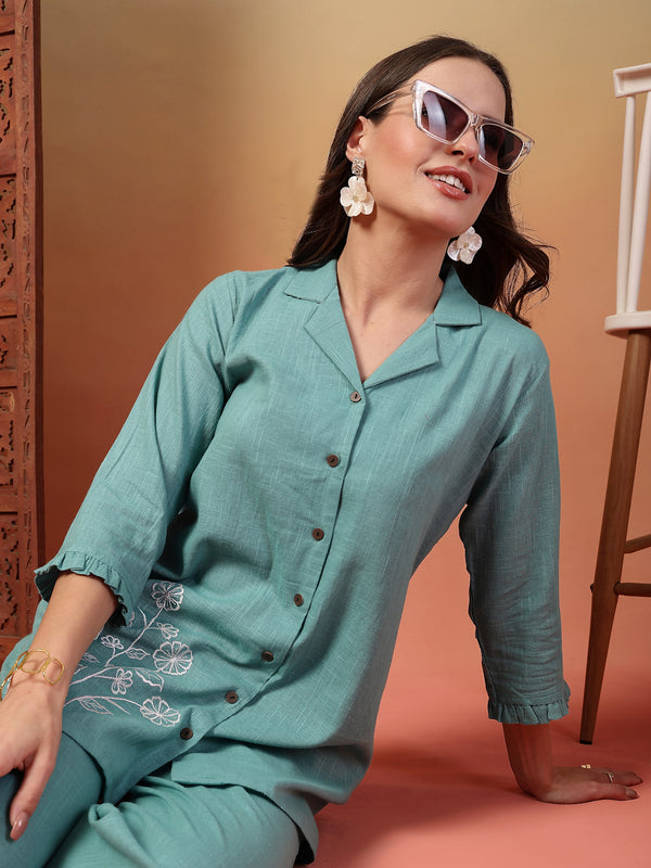 Indibelle Cotton Slub Solid Embrodiary Co-ord Set