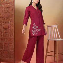 Indibelle Cotton Slub Solid Embrodiary Co-ord Set