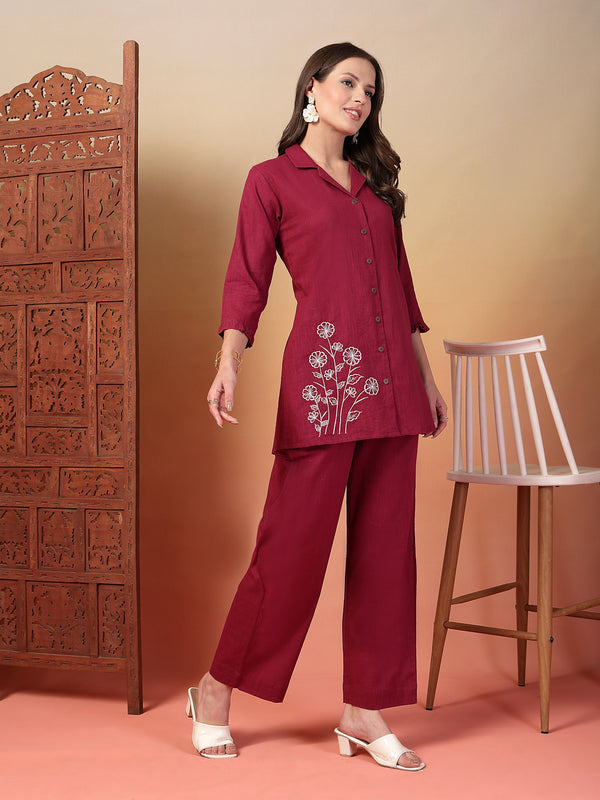 Indibelle Cotton Slub Solid Embrodiary Co-ord Set
