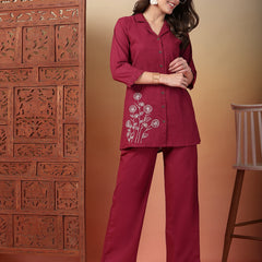 Indibelle Cotton Slub Solid Embrodiary Co-ord Set