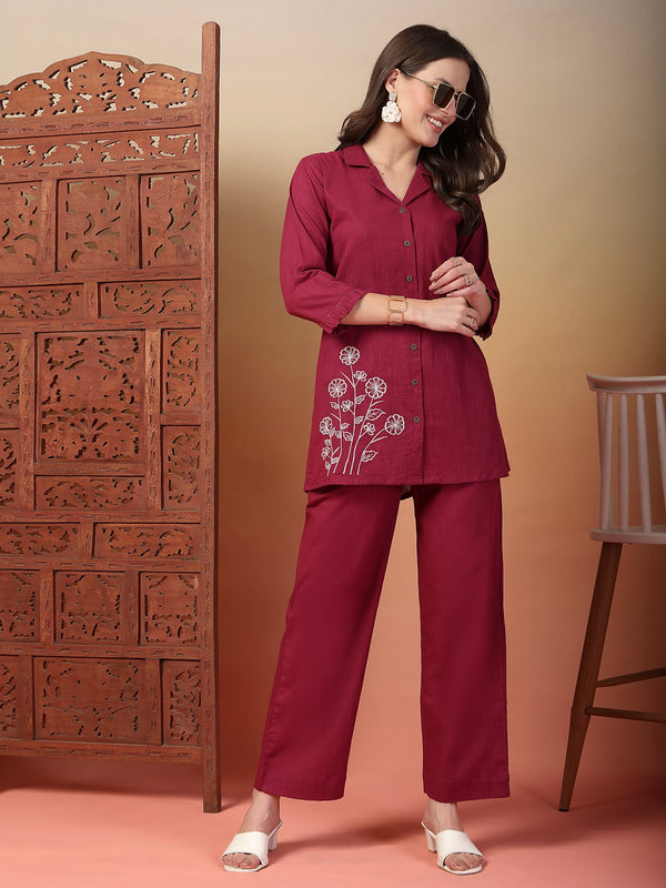 Indibelle Cotton Slub Solid Embrodiary Co-ord Set
