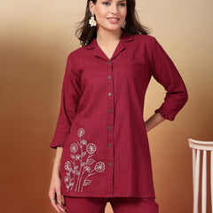 Indibelle Cotton Slub Solid Embrodiary Co-ord Set