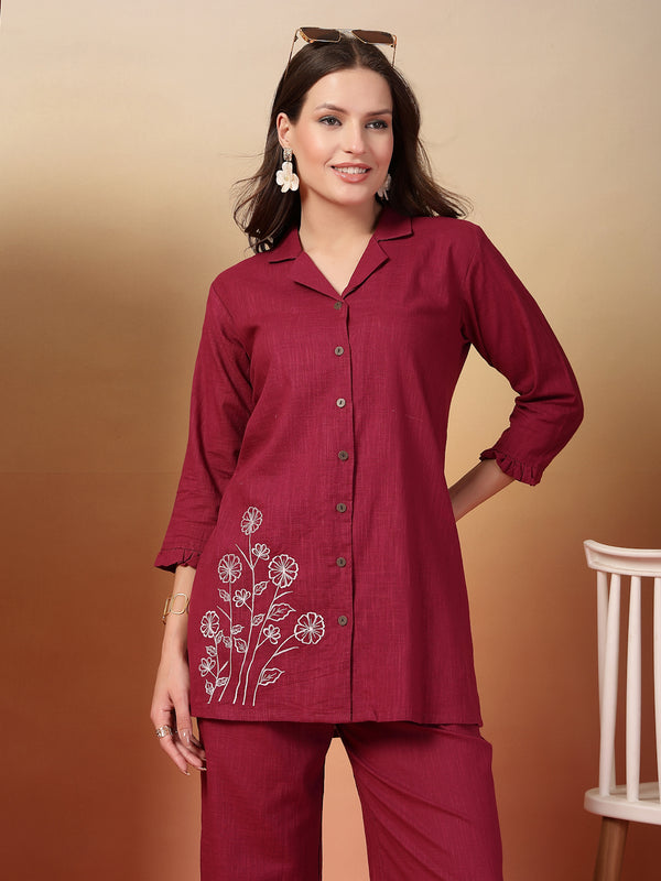 Indibelle Cotton Slub Solid Embrodiary Co-ord Set