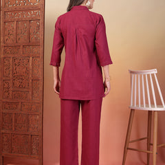 Indibelle Cotton Slub Solid Embrodiary Co-ord Set