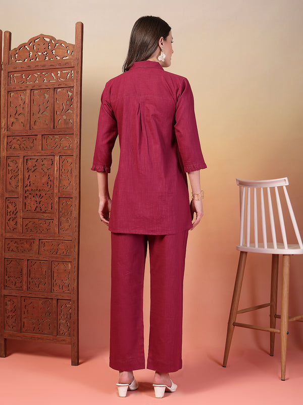 Indibelle Cotton Slub Solid Embrodiary Co-ord Set