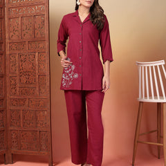 Indibelle Cotton Slub Solid Embrodiary Co-ord Set