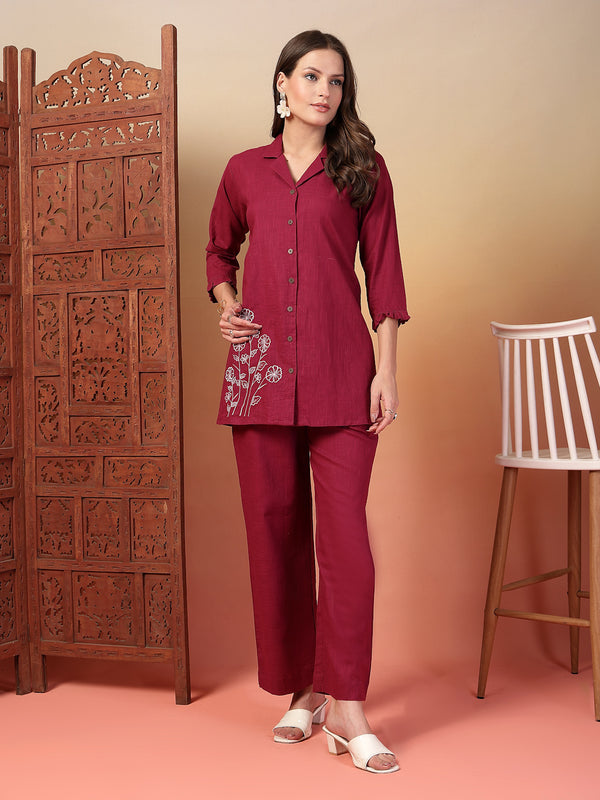 Indibelle Cotton Slub Solid Embrodiary Co-ord Set