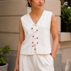 Indibelle Ivory Cotton Linen Blend Co-ord Set