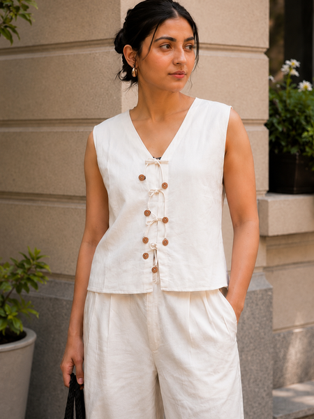 Indibelle Ivory Cotton Linen Blend Co-ord Set
