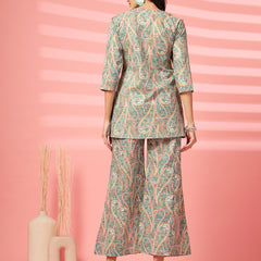 Indibelle Cotton Paisley Print Co-ord Set (Sea Green)
