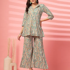 Indibelle Cotton Paisley Print Co-ord Set (Sea Green)