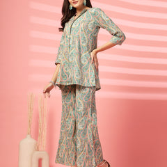 Indibelle Cotton Paisley Print Co-ord Set (Sea Green)