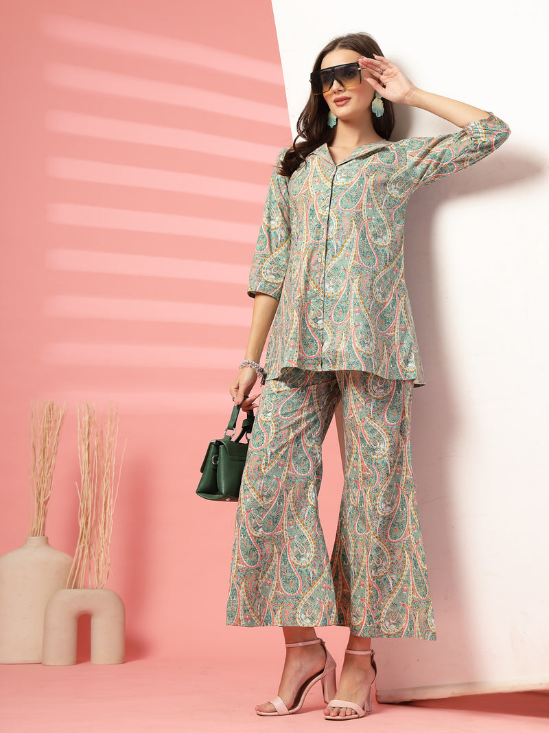 Indibelle Cotton Paisley Print Co-ord Set (Sea Green)