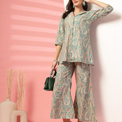 Indibelle Cotton Paisley Print Co-ord Set (Sea Green)