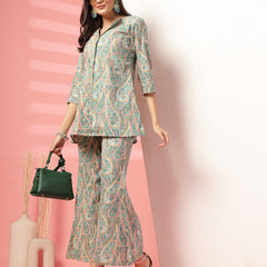 Indibelle Cotton Paisley Print Co-ord Set (Sea Green)