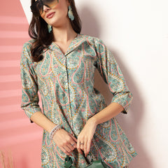 Indibelle Cotton Paisley Print Co-ord Set (Sea Green)