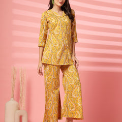 Indibelle Cotton Paisley Print Co-ord Set (Yellow)