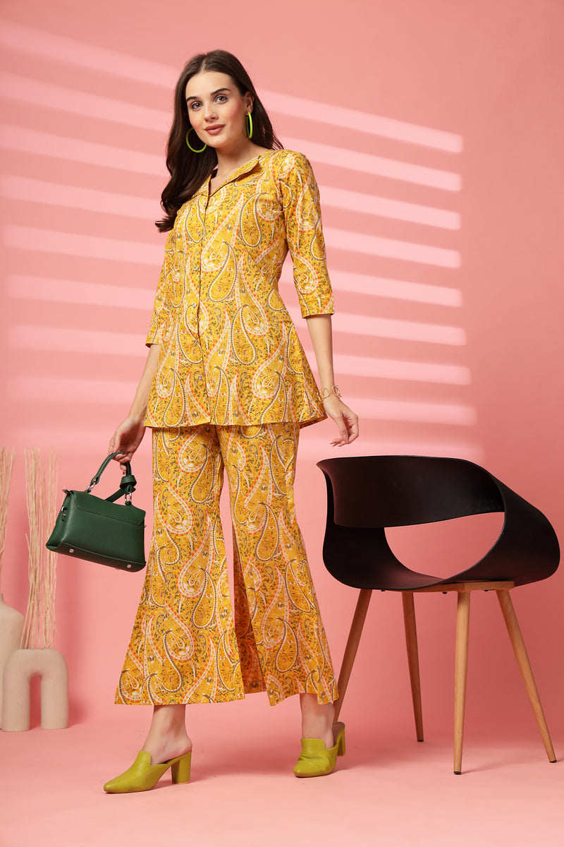 Indibelle Cotton Paisley Print Co-ord Set (Yellow)