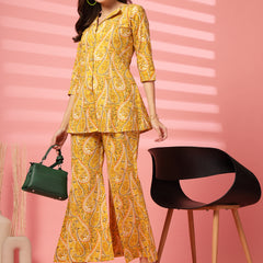 Indibelle Cotton Paisley Print Co-ord Set (Yellow)