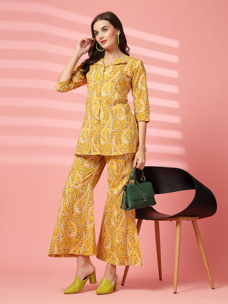 Indibelle Cotton Paisley Print Co-ord Set (Yellow)