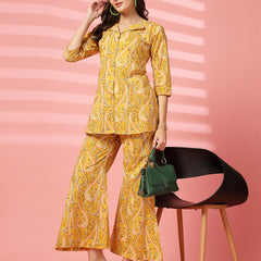 Indibelle Cotton Paisley Print Co-ord Set (Yellow)