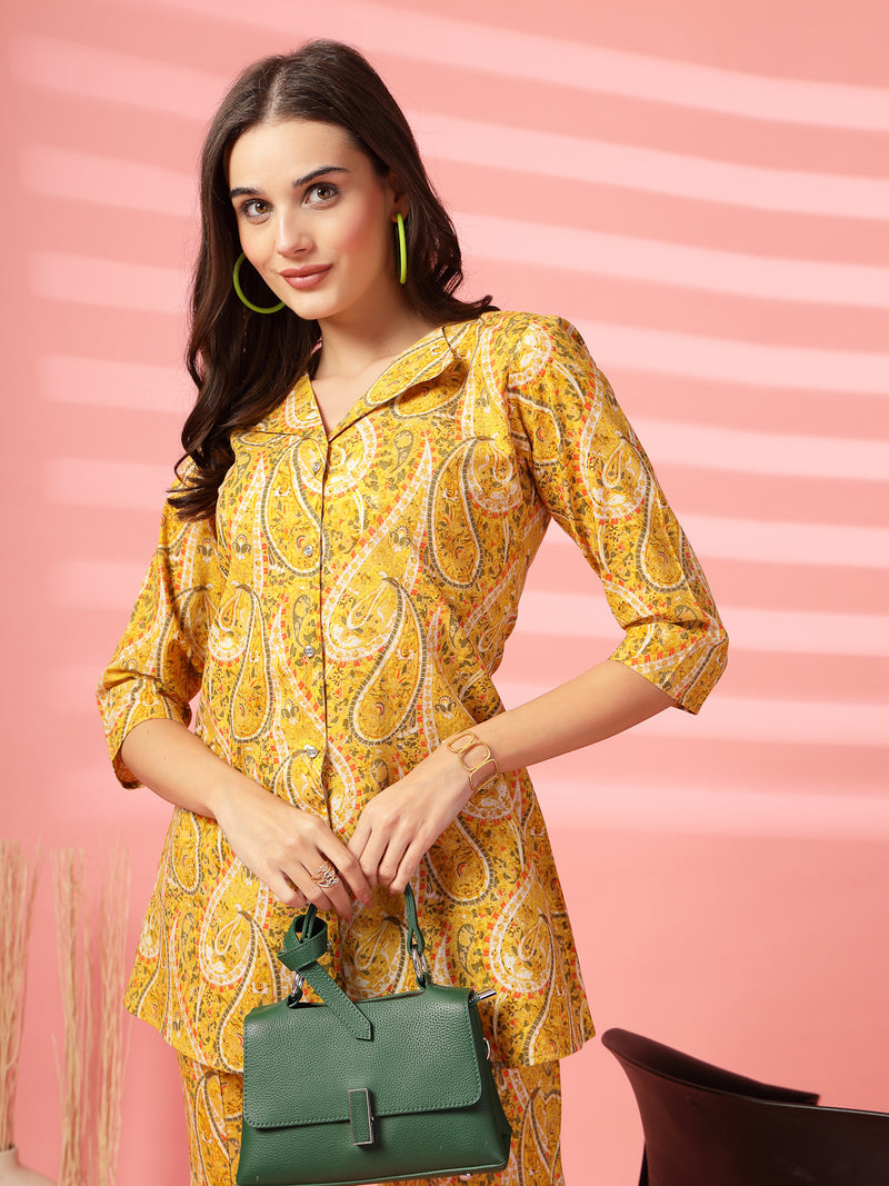 Indibelle Cotton Paisley Print Co-ord Set (Yellow)