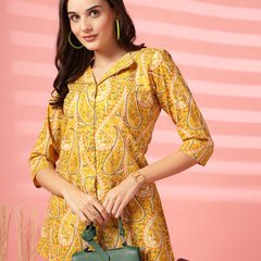 Indibelle Cotton Paisley Print Co-ord Set (Yellow)