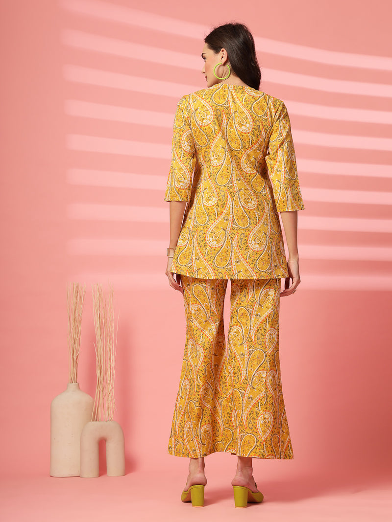Indibelle Cotton Paisley Print Co-ord Set (Yellow)