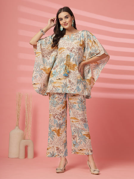 Indibelle Cotton Tropical Print Co-ord set (Mustard)
