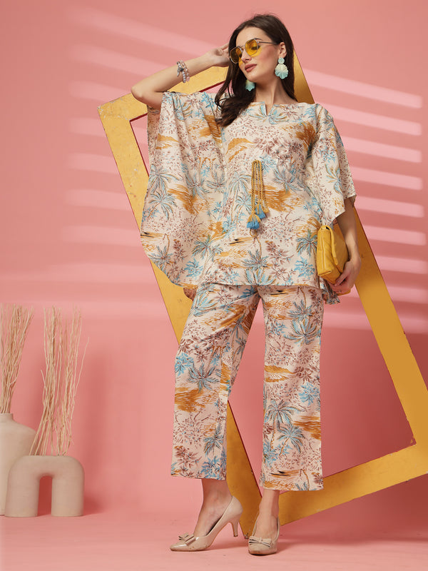 Indibelle Cotton Tropical Print Co-ord set (Mustard)