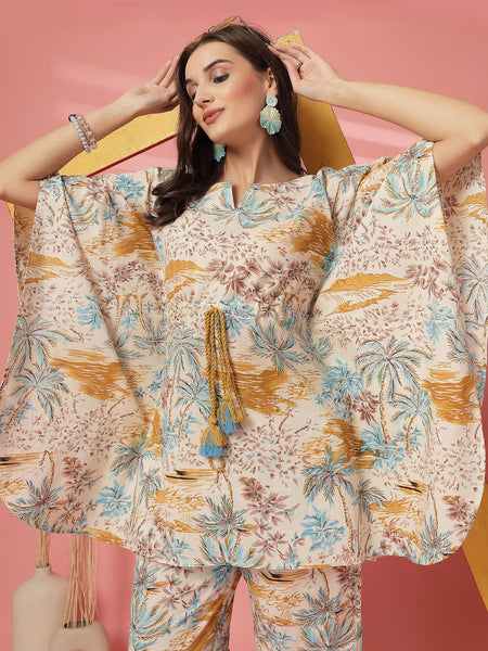 Indibelle Cotton Tropical Print Co-ord set (Mustard)