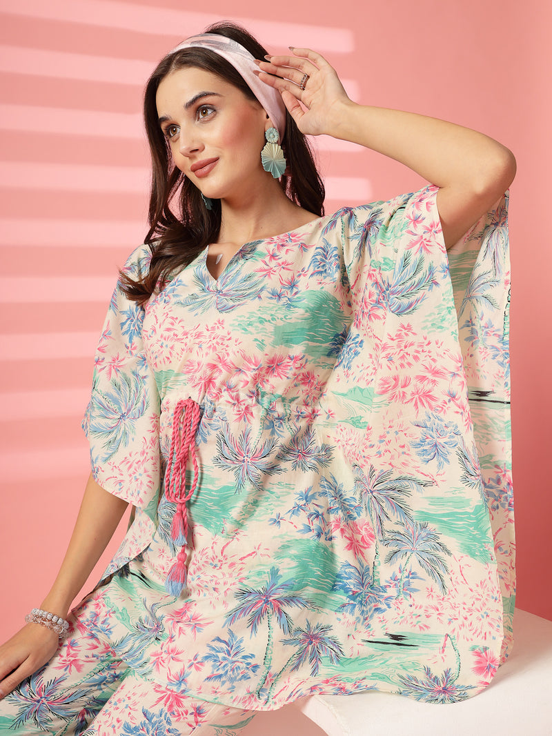 Indibelle Cotton Tropical Print Co-ord set (Pink)