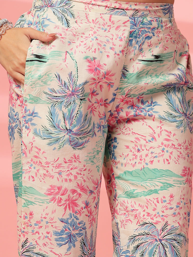 Indibelle Cotton Tropical Print Co-ord set (Pink)