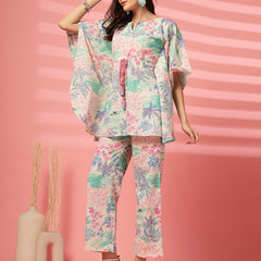 Indibelle Cotton Tropical Print Co-ord set (Pink)