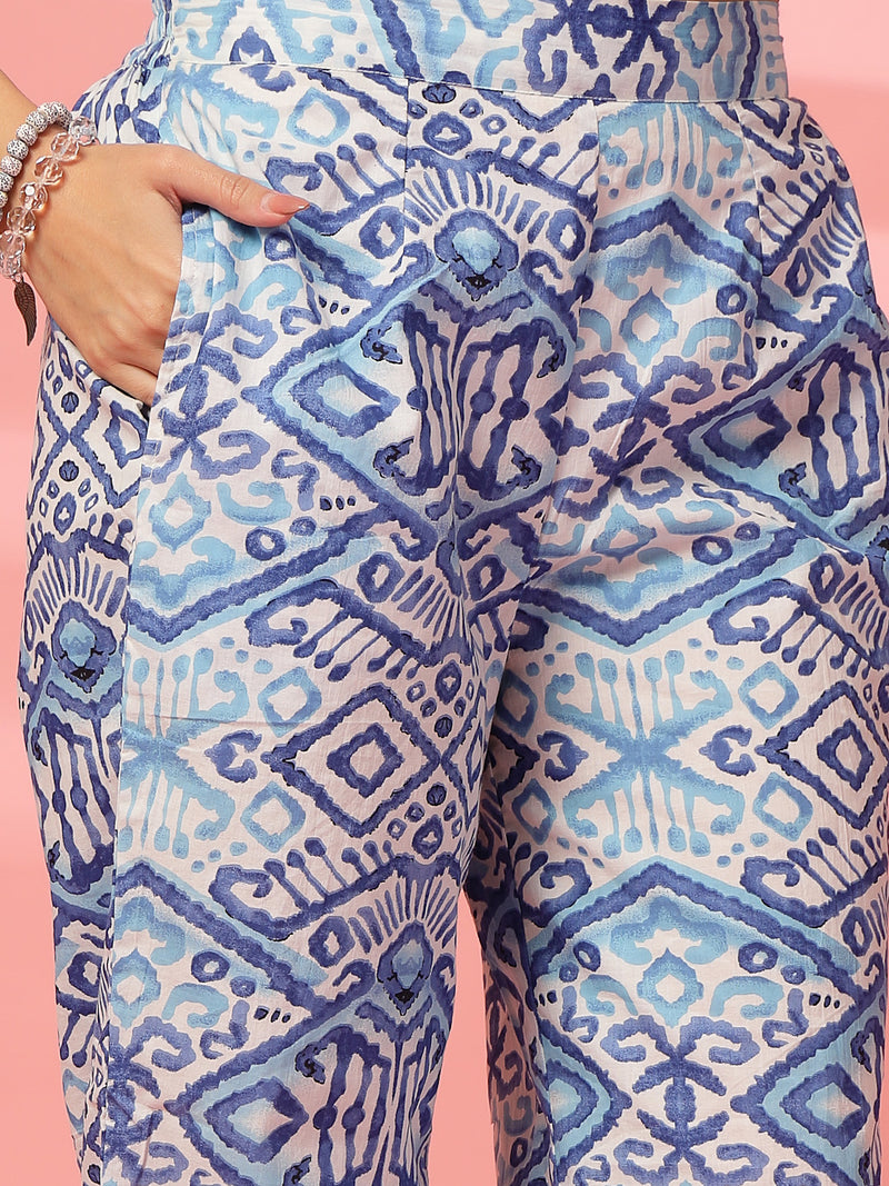 Indibelle Cotton TieUp Abstract Print Co-ord Set (Blue)