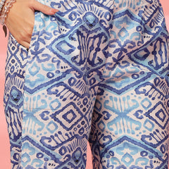 Indibelle Cotton TieUp Abstract Print Co-ord Set (Blue)