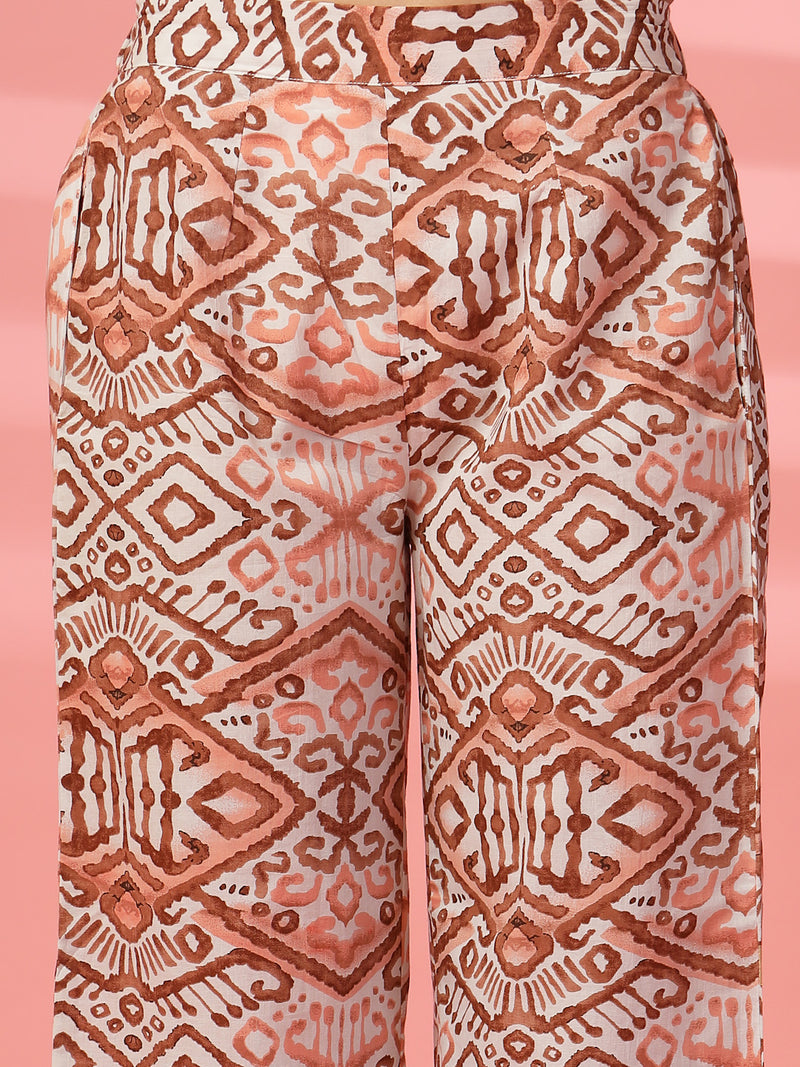 Indibelle Cotton TieUp Abstract Print Co-ord Set (Brown)