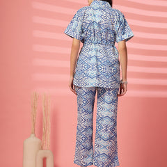 Indibelle Cotton TieUp Abstract Print Co-ord Set (Blue)