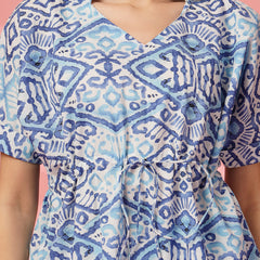 Indibelle Cotton TieUp Abstract Print Co-ord Set (Blue)