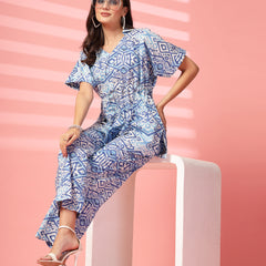 Indibelle Cotton TieUp Abstract Print Co-ord Set (Blue)