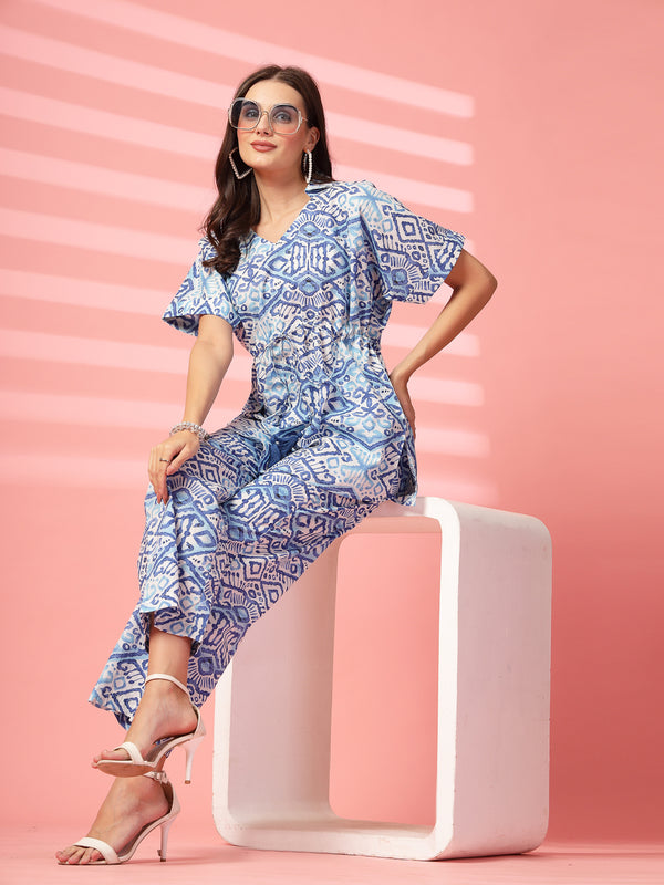 Indibelle Cotton TieUp Abstract Print Co-ord Set (Blue)