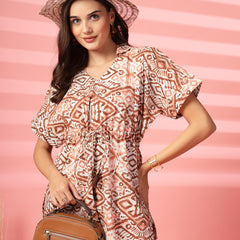 Indibelle Cotton TieUp Abstract Print Co-ord Set (Brown)