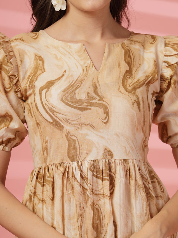 Indibelle Cotton Marble Print Dress (Black)