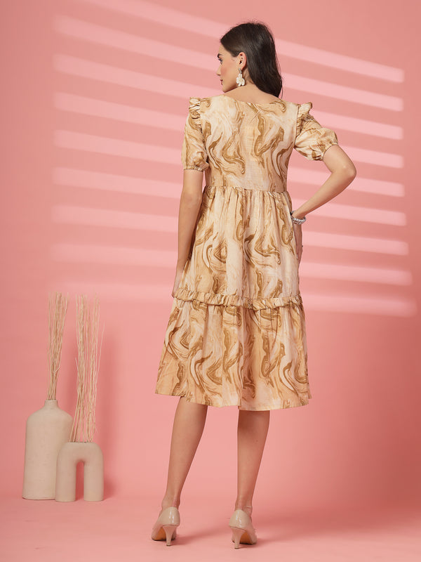 Indibelle Cotton Marble Print Dress (Black)