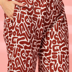 Indibelle Cotton Short Crop Abstract Print Co-ord Set (Brown)
