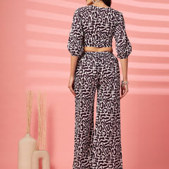 Indibelle Cotton Short Crop Abstract Print Co-ord Set (Purple)