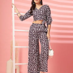 Indibelle Cotton Short Crop Abstract Print Co-ord Set (Purple)