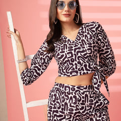 Indibelle Cotton Short Crop Abstract Print Co-ord Set (Purple)