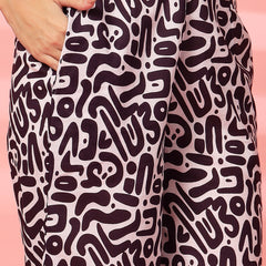 Indibelle Cotton Short Crop Abstract Print Co-ord Set (Purple)